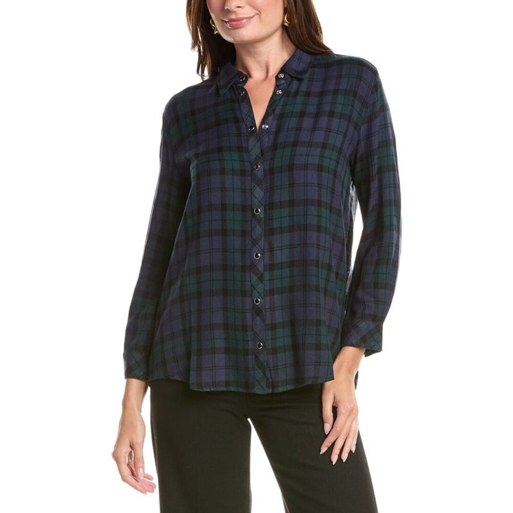 Johnny Was Womens  Petite Velvet Back Oversized Shirt, Green